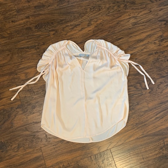 VINCE Ruched Shoulder Stretch Tie Silk Blouse - Picture 4 of 7